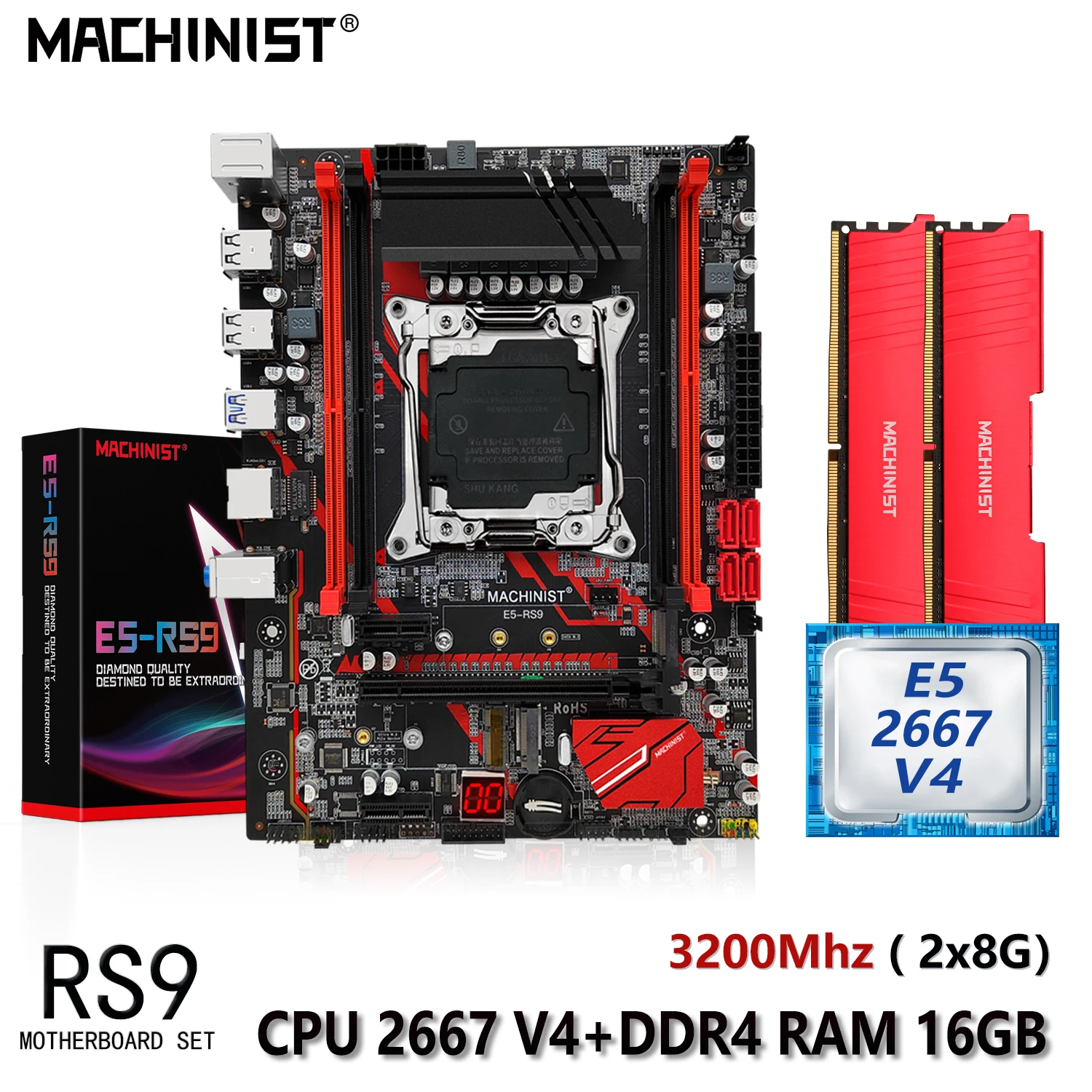 MACHINIST E5 RS9 материнская плата с Xeon E5 2667 V4 комплект CPU 2x8 = 16G DDR4 RAM 3200Mhz Память LGA 2011-3 набор комбо Nvme M.2 M-ATX - купить по выгодной цене - 200 лучших товаров с Али