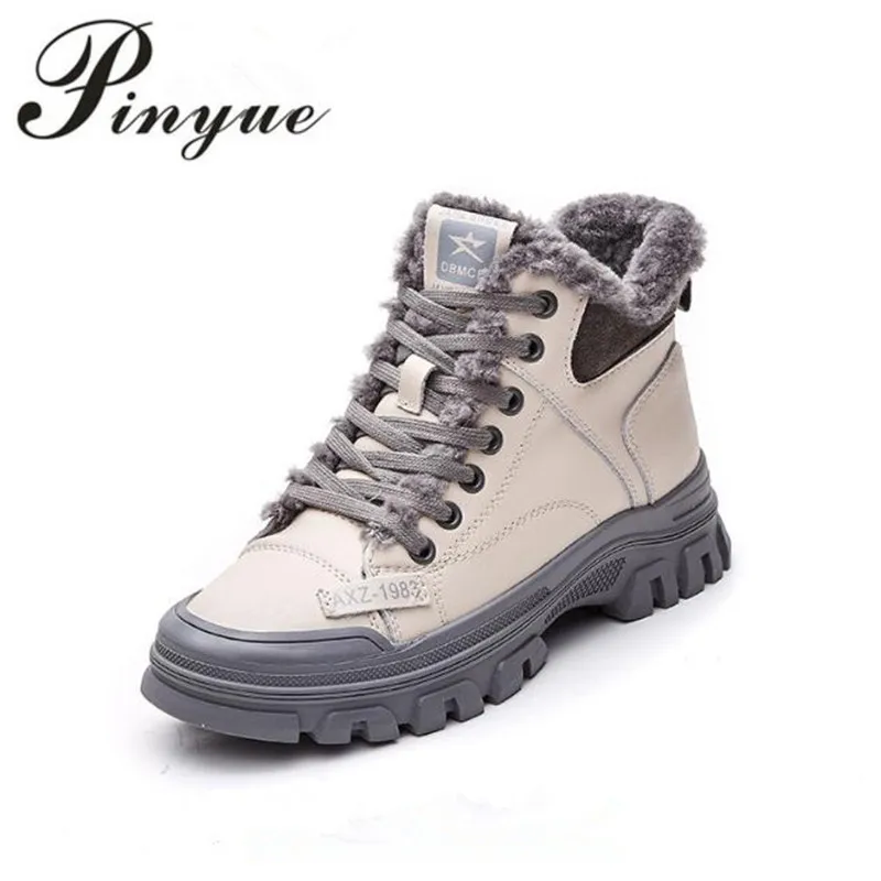 

Thick Sole Ankle Boots Women's Shoes 2023 Winter Leather Plus Velvet Cotton Shoes Casual Sports Women's Boots Snow Boots