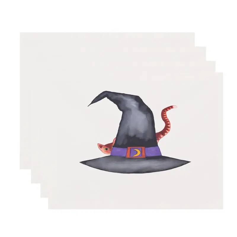 

Behind the Hat 18x14 Inch Cream Halloween Print Placemat (Set of 4) Kitchen faucet mat Silicone mat Tapete de comedor Cute kitch