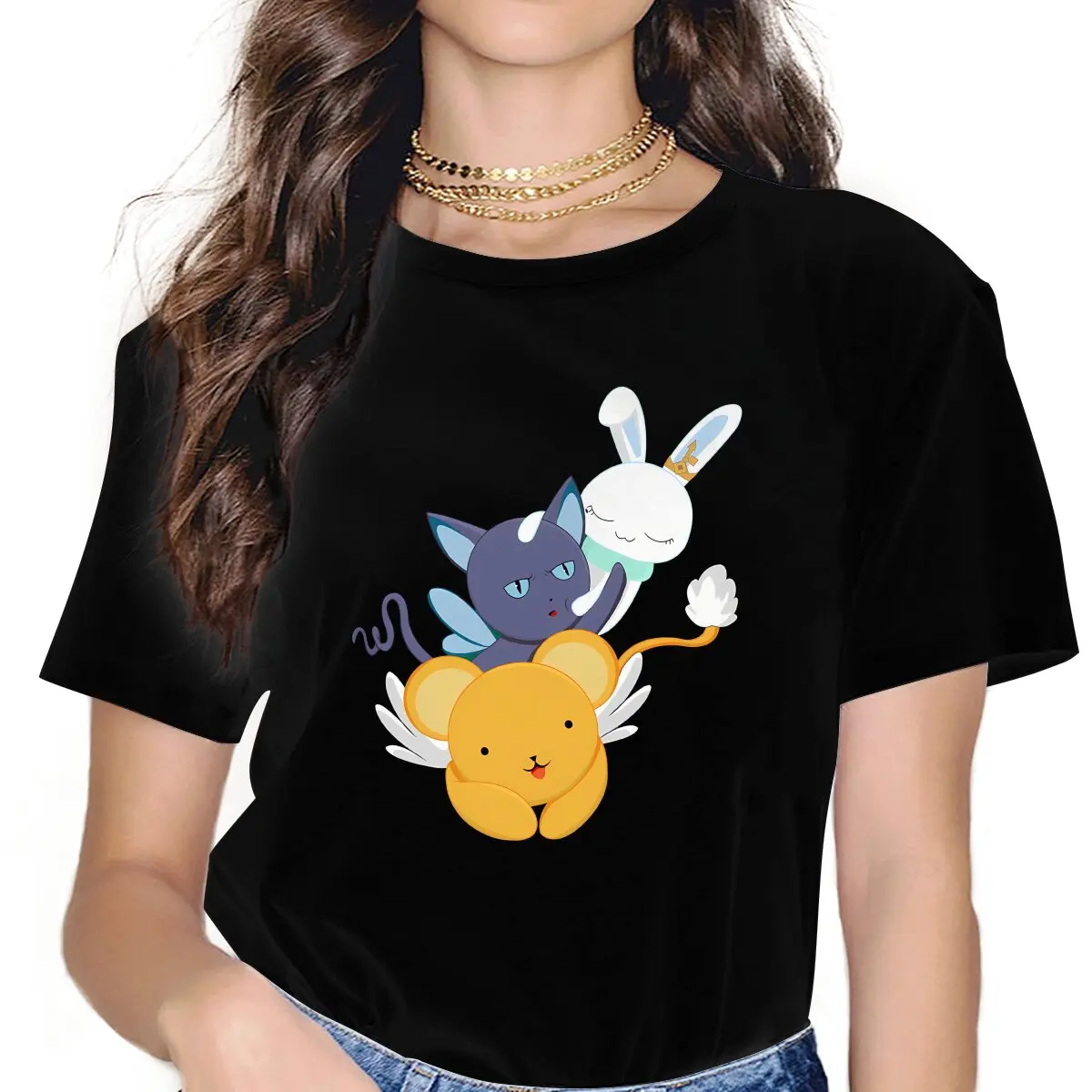 

Anime Card Captor Sakura Kero Spinel And Momo Tshirt Graphic Women Tops Vintage Punk Fibre Harajuku Polyester T Shirt