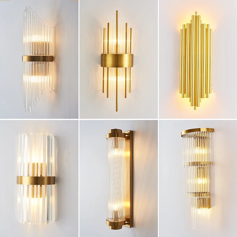 Nordic Golden Luxury Wall Lamps Crystal Sconces Fixtures for Living Room Bedroom Bedside Decor Modern Simple Led Wall Lights