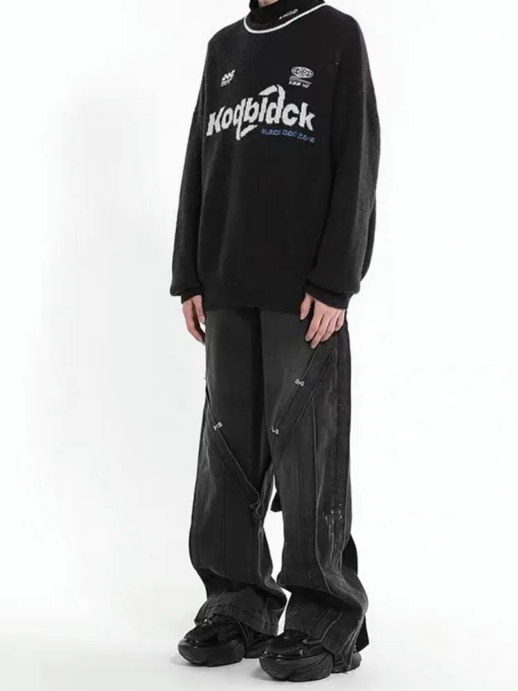 Уличная одежда Deeptown Y2k большой свитер женский американский винтажный пуловер с