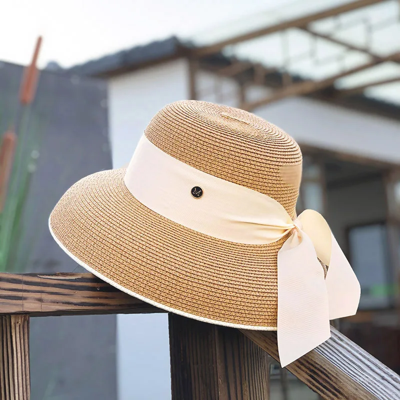

New Women Hats French Hepburn Straw Hat Bow Female Summer Big Brim Sun Hat Travel Vacation Leisure Wild Brim Beach Hat