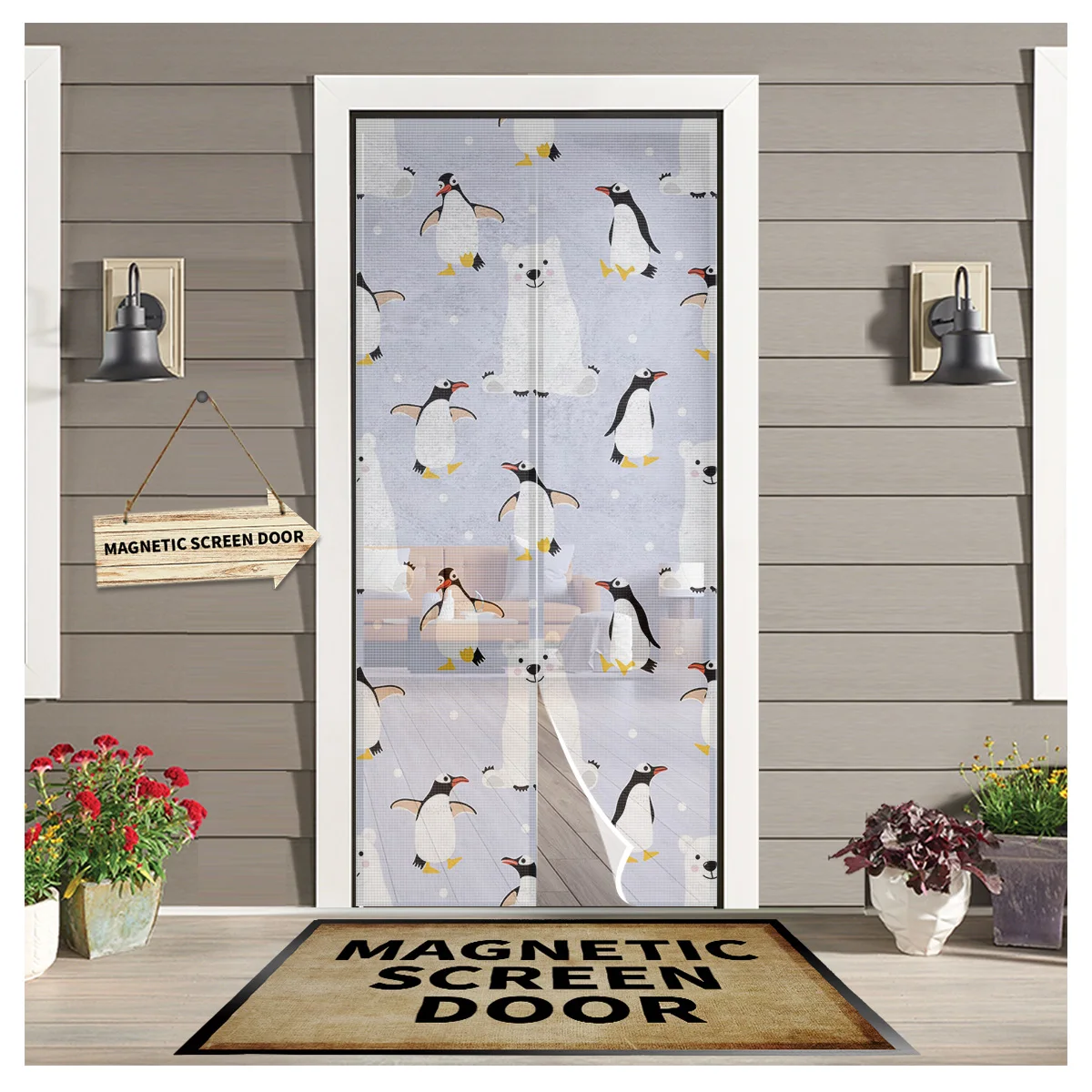 

Polar Bear Penguin Cartoon Kitchen Door Curtain Tool-free Magnetic Screen Insect-proof Door Curtain Bedroom Hanging Curtain