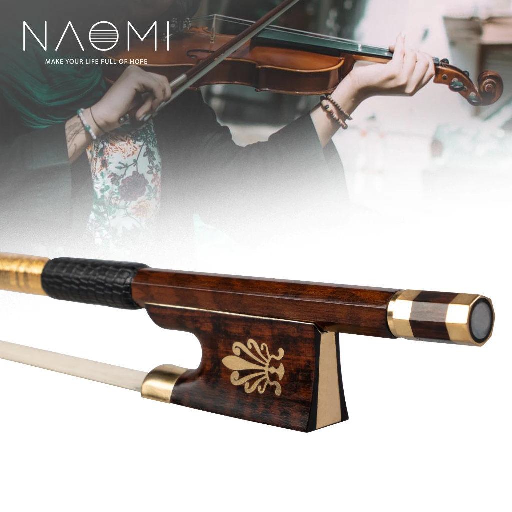 NAOMI Master Advanced Selected Snakewood Violin Bow 4/4 Fiddle Bow Round Stick With Snakewood Frog Gold Mounted Violin Bow enlarge