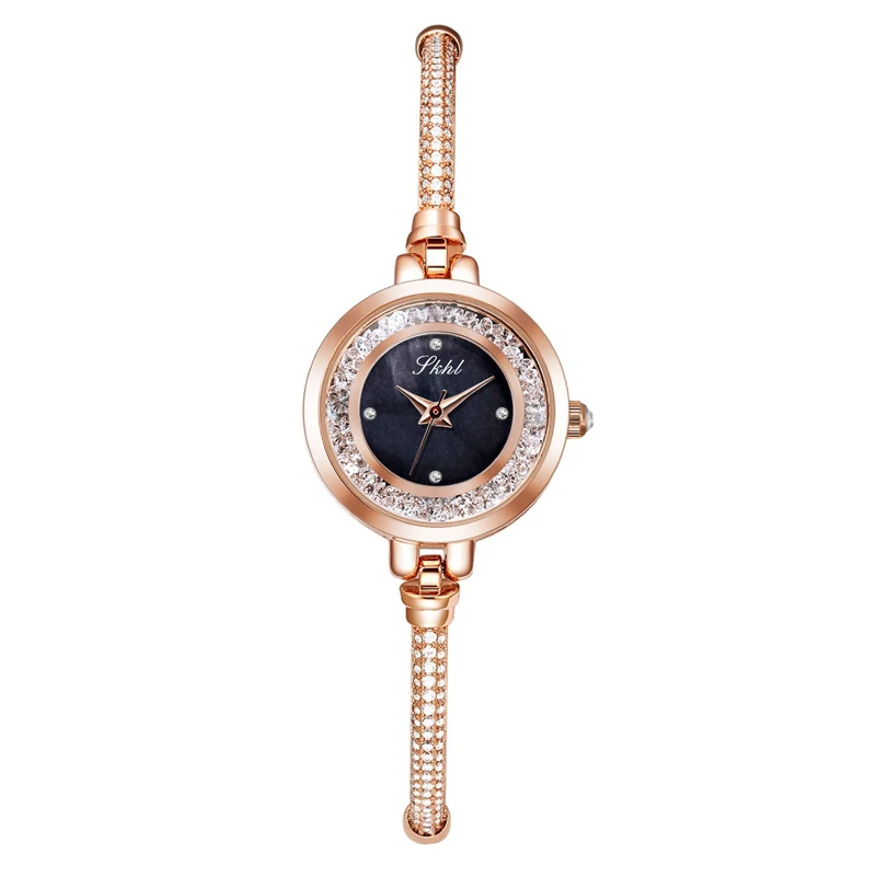 High Quality Luxury Fashion Thin Chain Rhinestone Bracelet for Women Watches Stainless Steel Quartz Diamonds Wristwatches