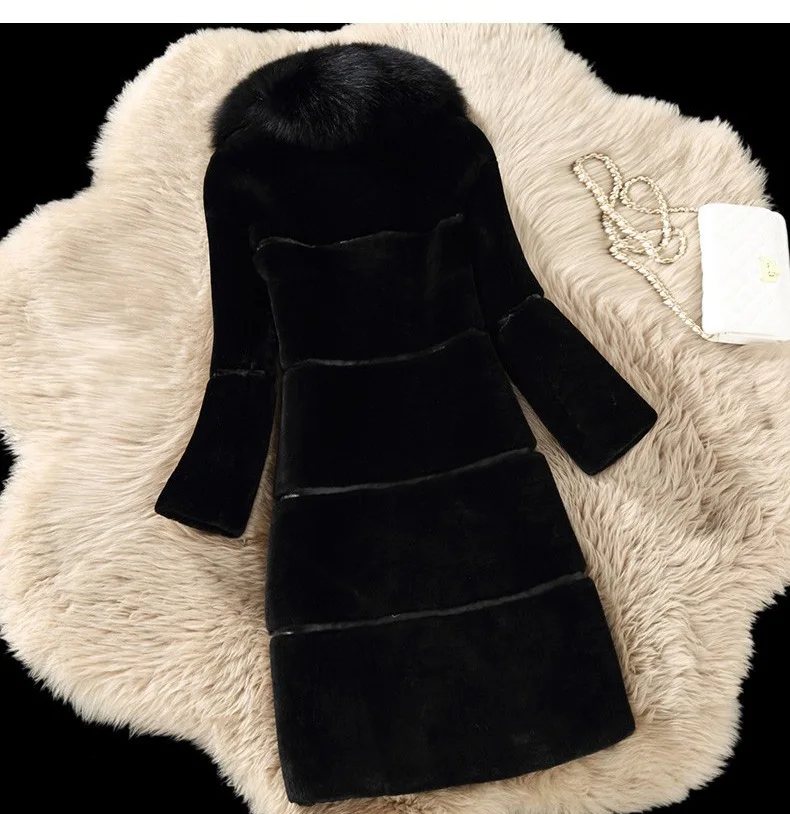 Sheep Fleece 2023 Autumn/Winter New Product Spliced Leather and Wool One Piece Mid length Fur Collar Coat Fur Coat for Women