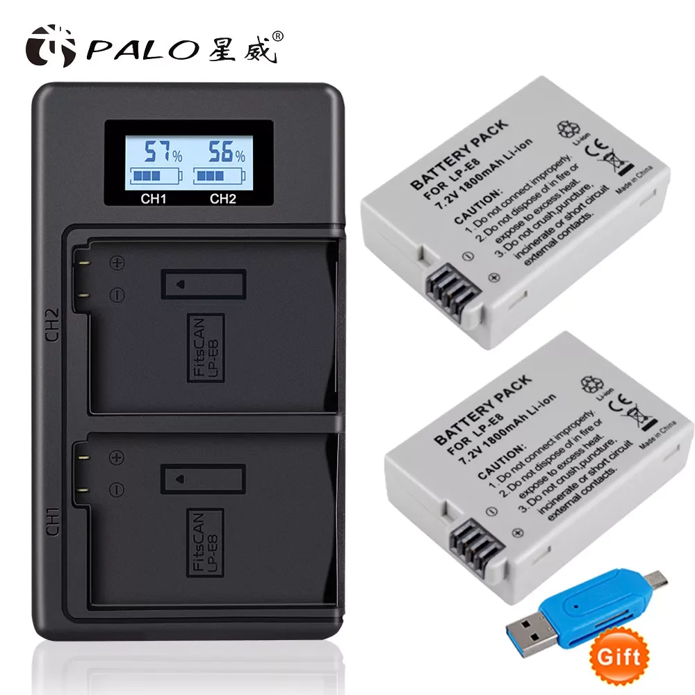 

1800mah 7.4V LP-E8 LPE8 LP E8 Battery Batterie AKKU + LCD Dual Charger for Canon EOS 550D 600D 650D 700D X4 X5 X6i X7i T2i T3i