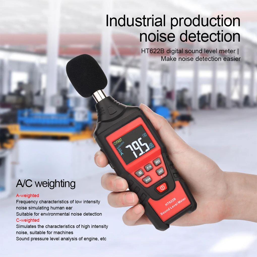 

Sound Level Meter 30-130dBA Digital LCD Handheld Meters Audio Diagnostic Logger Detector Indicator Decibel Measuring