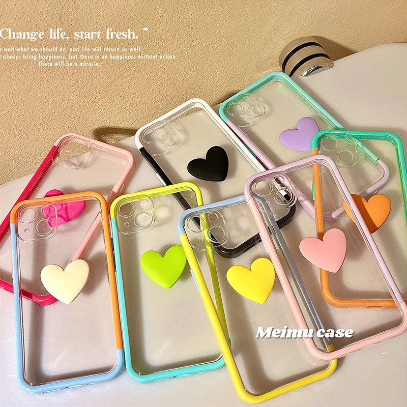 

Fashion Korean Style Multicolor Cute Heart Silicone Frame Phone Case For Iphone 13 12 11 Pro Max Xs X XR Transparent Back Cover