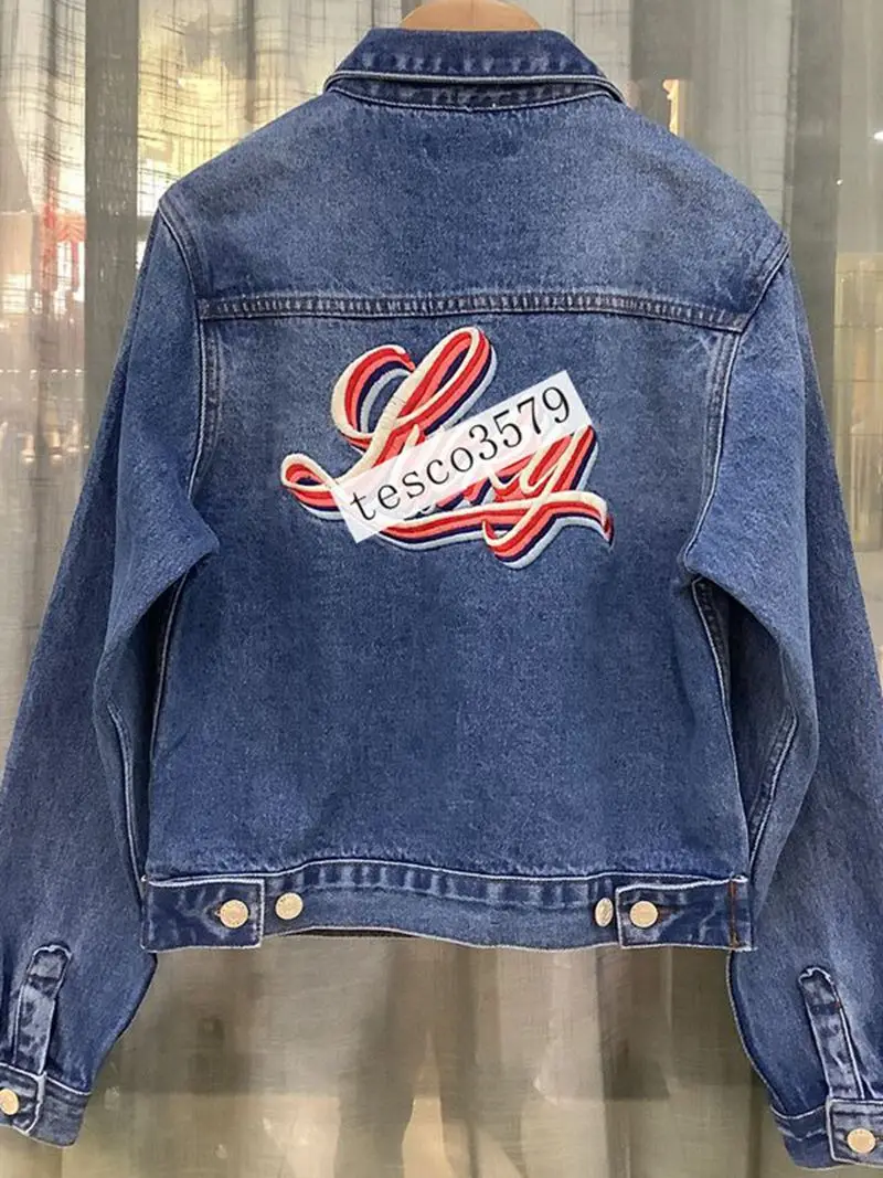 

Coat women's 2022 autumn new motorcycle style cool girl back colorful letter embroidered denim jacket