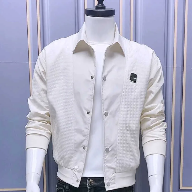 New Outerwear Men's Lapel Simple Fashion Slim fit Spring and Autumn Jacket Letter Embroidery Korean Sle Cargo Top