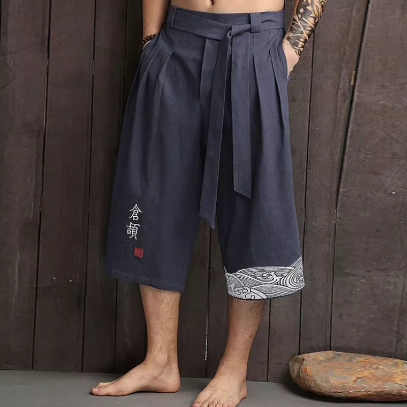 

Брюки мужские льняные в традиционном стиле, повседневные свободные штаны-султанки для ванной, джоггеры, укороченные брюки, азиатская одежд...