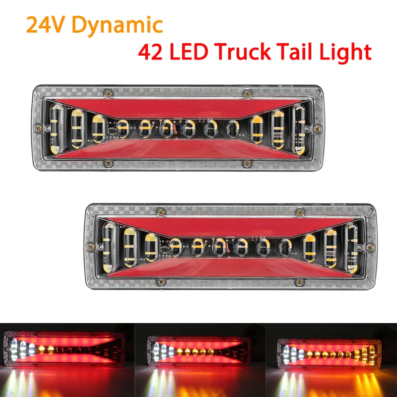 

1pair 24V Dynamic 42 LED Truck Tail Light Turn Signal Rear Brake ight Reverse Signal Lamp For Car Trailer Lorry Bus Campers