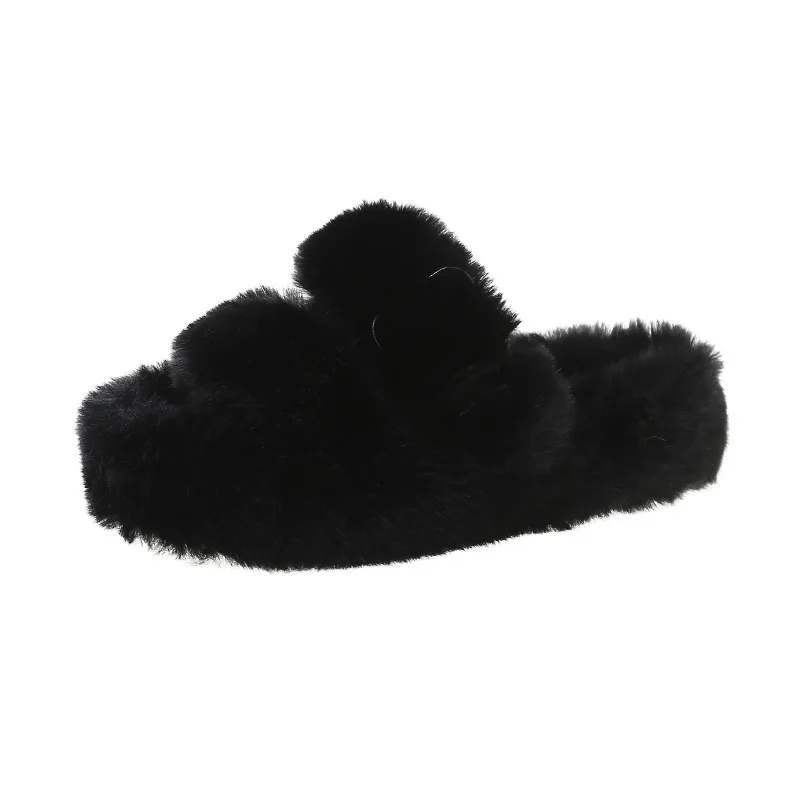 Women Fur Slippers Platform Indoor Non Slip Rubber Sole Slides Buckle Decoration Fashion Girl Shoes Ladies Ytmtloy Flock Zapato