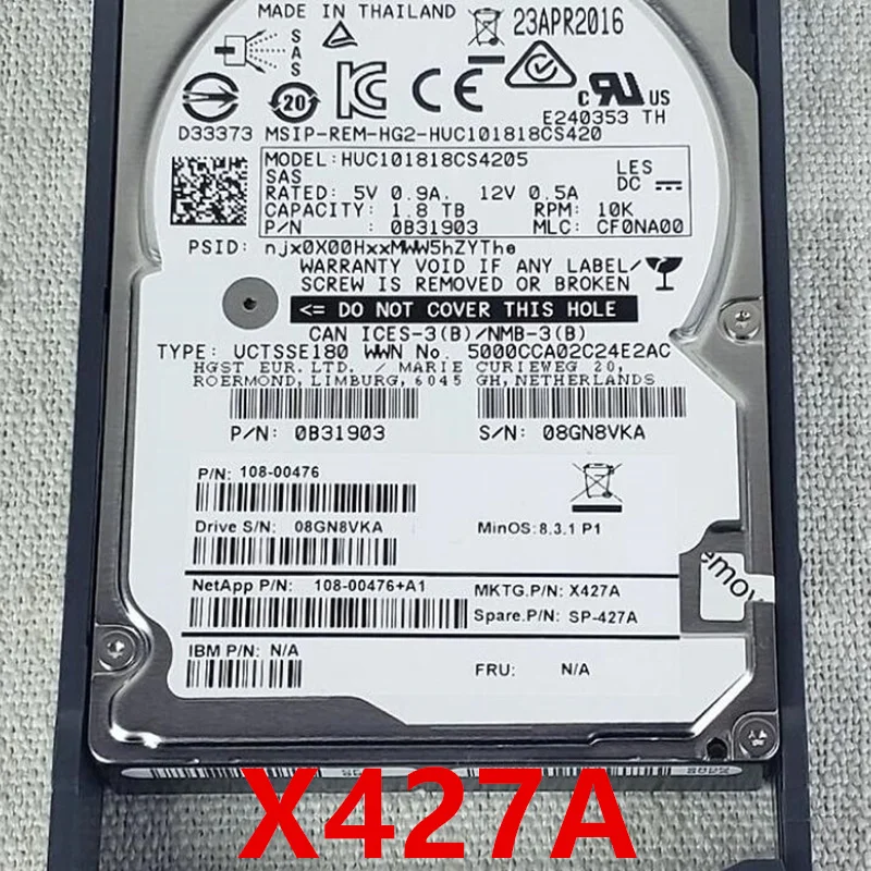 

Original Almost New Hard Disk For NETAPP 1.8TB SAS 2.5" 10000RPM 128MB Server HDD For X427A SP-427A 108-00476