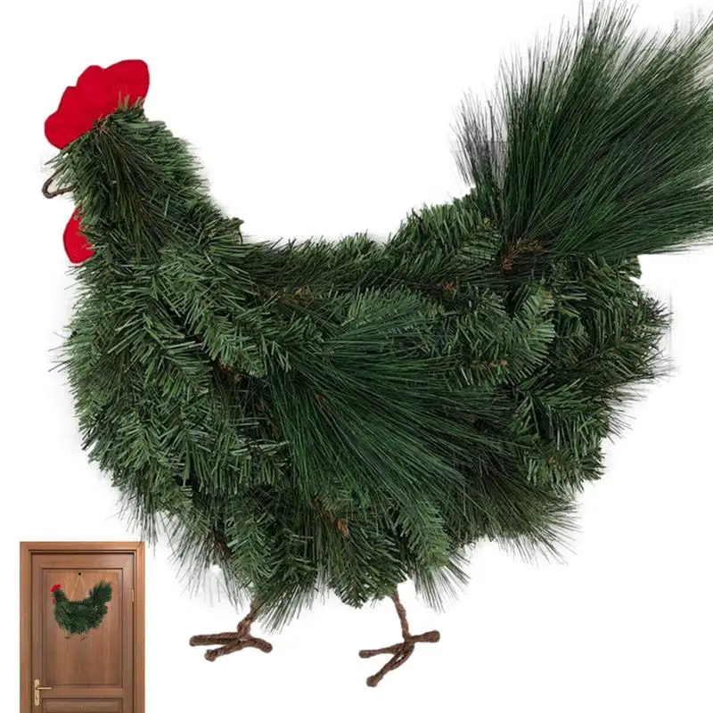 

Rooster Chicken Wreath 12 Inch Artificial Rooster Shaped Christmas Wreath Seasonal Handcrafted Wall Door Hanger For Christmas
