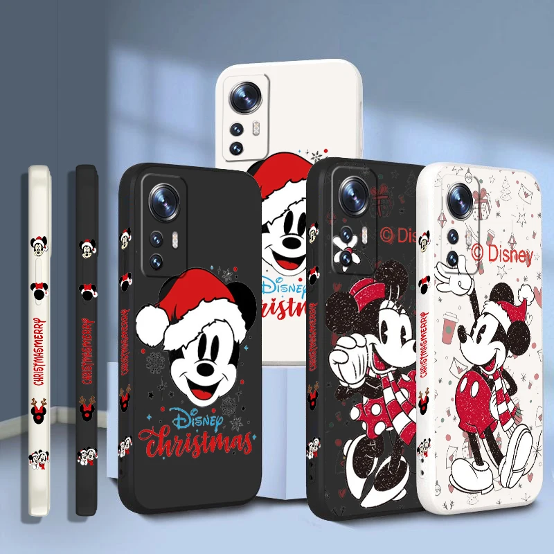 

Christmas Mickey and Minnie Phone Case For Xiaomi Mi 12 11 11T 10 10T 9 9SE Lite Pro Ultra A3 Liquid Left Rope Candy Cover Funda