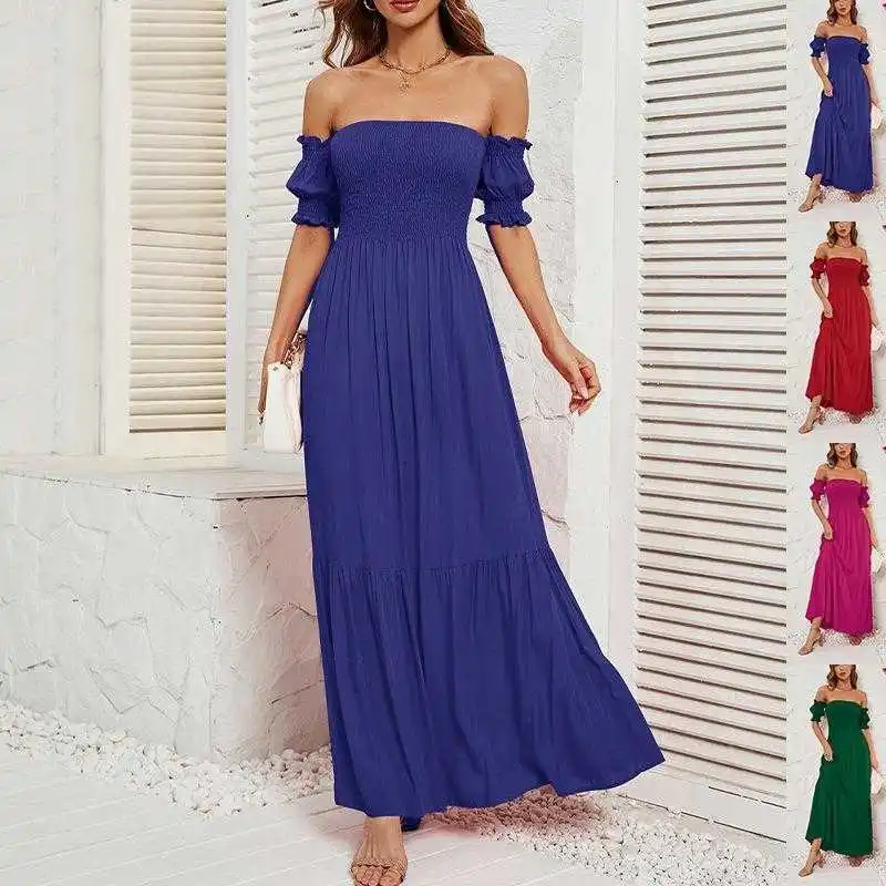 

Summer Backless Lantern Sleeve Dress For Button Polyester Women
