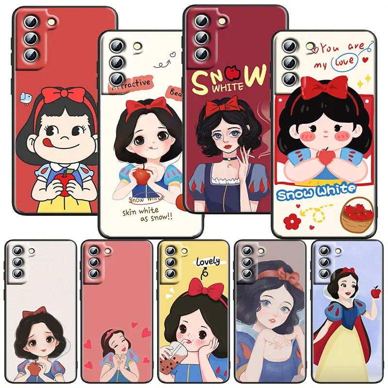 

pretty snow white Princess Phone Case For Samsung Galaxy S22 S21 S20 S10 S10e S9 S8 S7 PRO Ultra Plus FE Lite Black luxury Cover