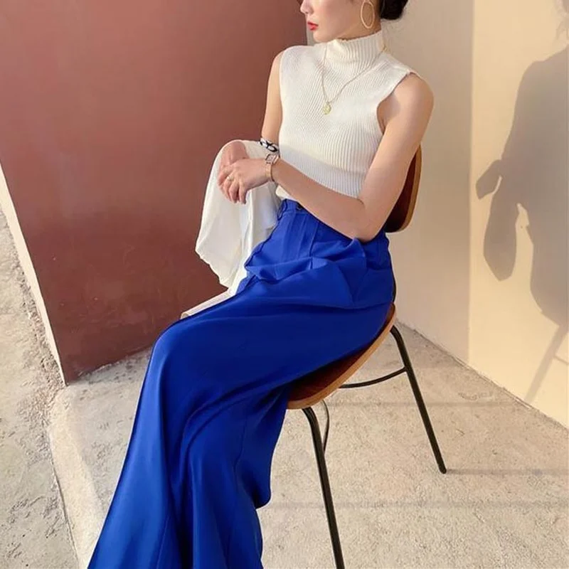 

Women Pants High Waist Summer Buttons Loose Pants Office 2022 Fashion Full Length Women's Casual Wide Leg Trousers Suit Pants
