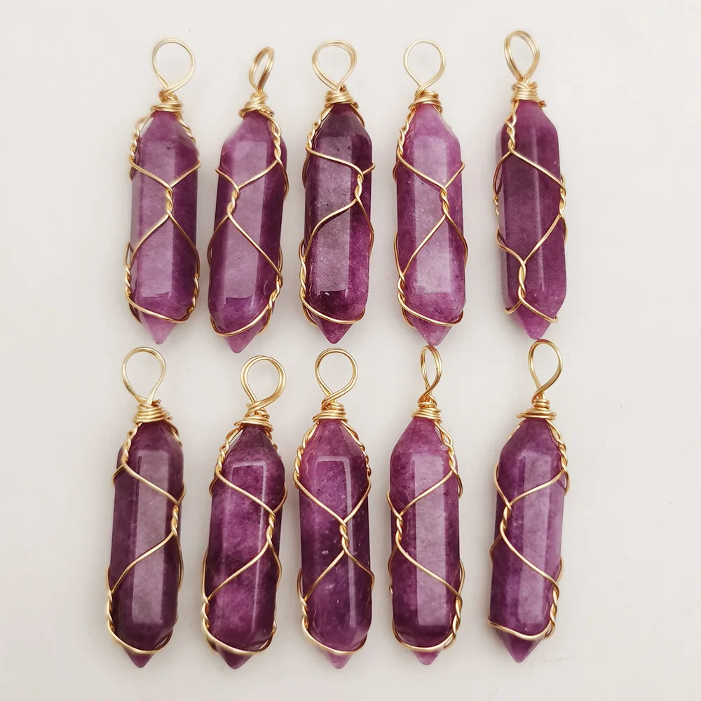 

Fashion purple Natural stone Winding Gold color metal necklace pendant 24pc for jewelry making DIY gift accessories wholesale