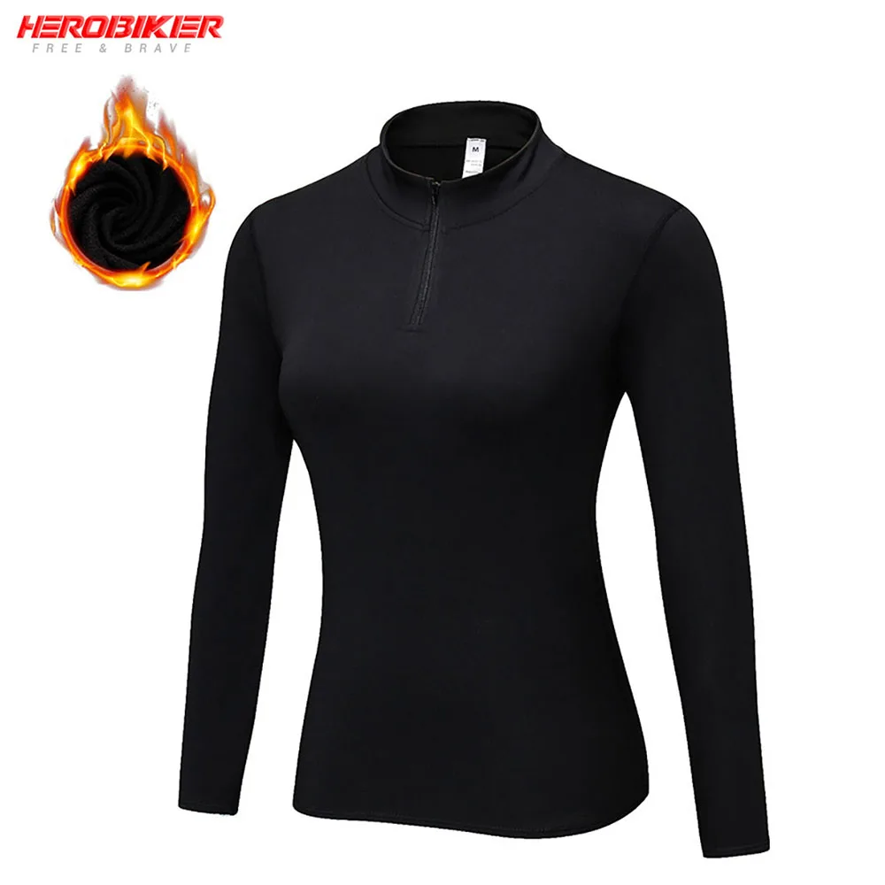 

Motorcycle Fleece Lined Thermal Underwear Women Winter Warm Lingerie Base Layers Top Motorbike Ski Tight Long Sleeve Shirts