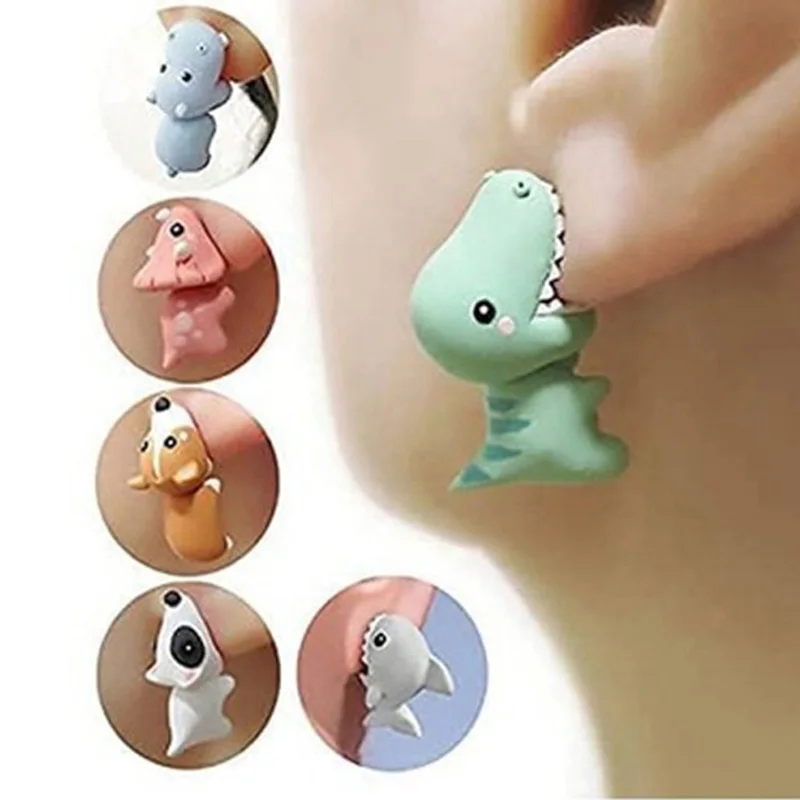 

2pcs Animal Cartoon Stud Earring for Women Cute Dinosaur Little Dog Whale Clay Bite Ear Jewelry Funny Gifts Fashion Accessoriesy