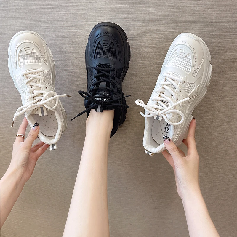 

TYDZSMT Womens Sneakers Black Female Shoe Chunky Sneakers for Women Lace-Up Vulcanize Shoes Casual Dad Platform Sneakers Basket