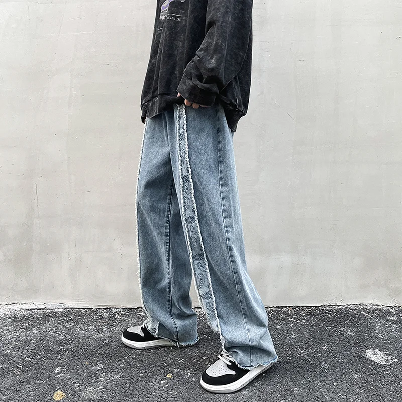 Джинсы высокого дизайна мужские нишевые жареные уличные модные брендовые брюки