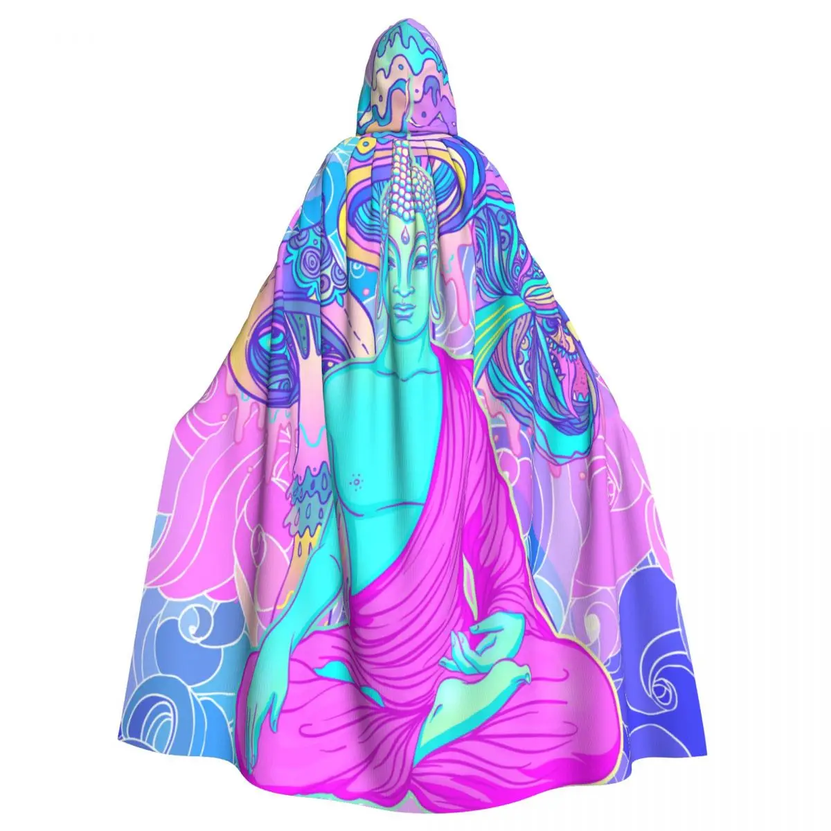 

Adult Cloak Cape Hooded Psychedelic Mushroom 60s Hippie Medieval Costume Witch Wicca Vampire Elf Purim Carnival Party