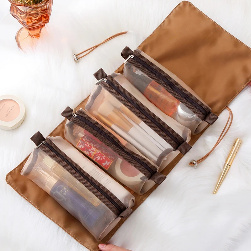 

Detachable cosmetic bag portable large capacity 4 in 1 portable folding travel cosmetics storage toiletry bag