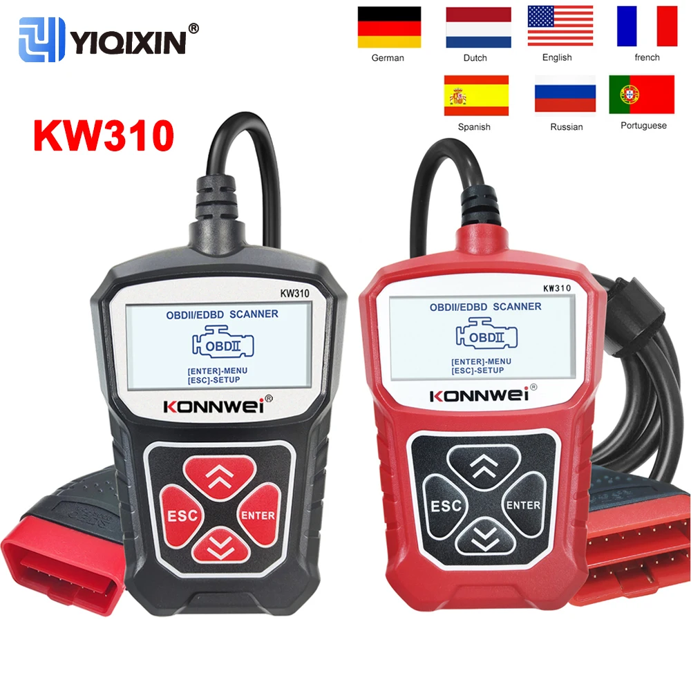 

KONNWEI Professional KW310 Car Fault Code Reader Full Function Diagnostic Tools Multi-Languages Check 12V Engine OBD2 Scanner