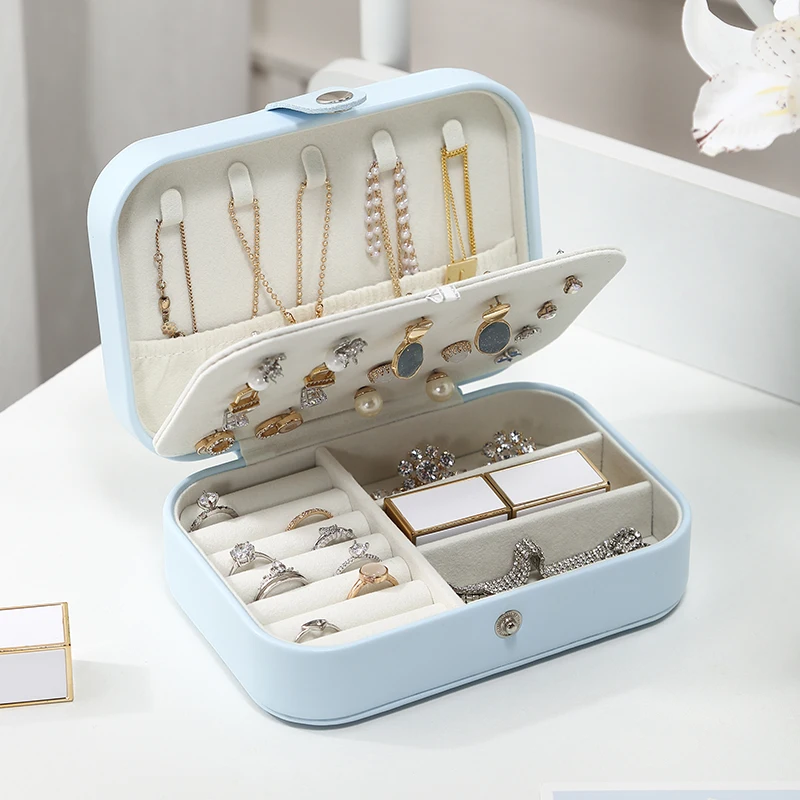 

2022 Portable Jewelry Box Rings Earrings Organizer Display Travel Case Leather Storage Zipper Joyero Packaging Accessories