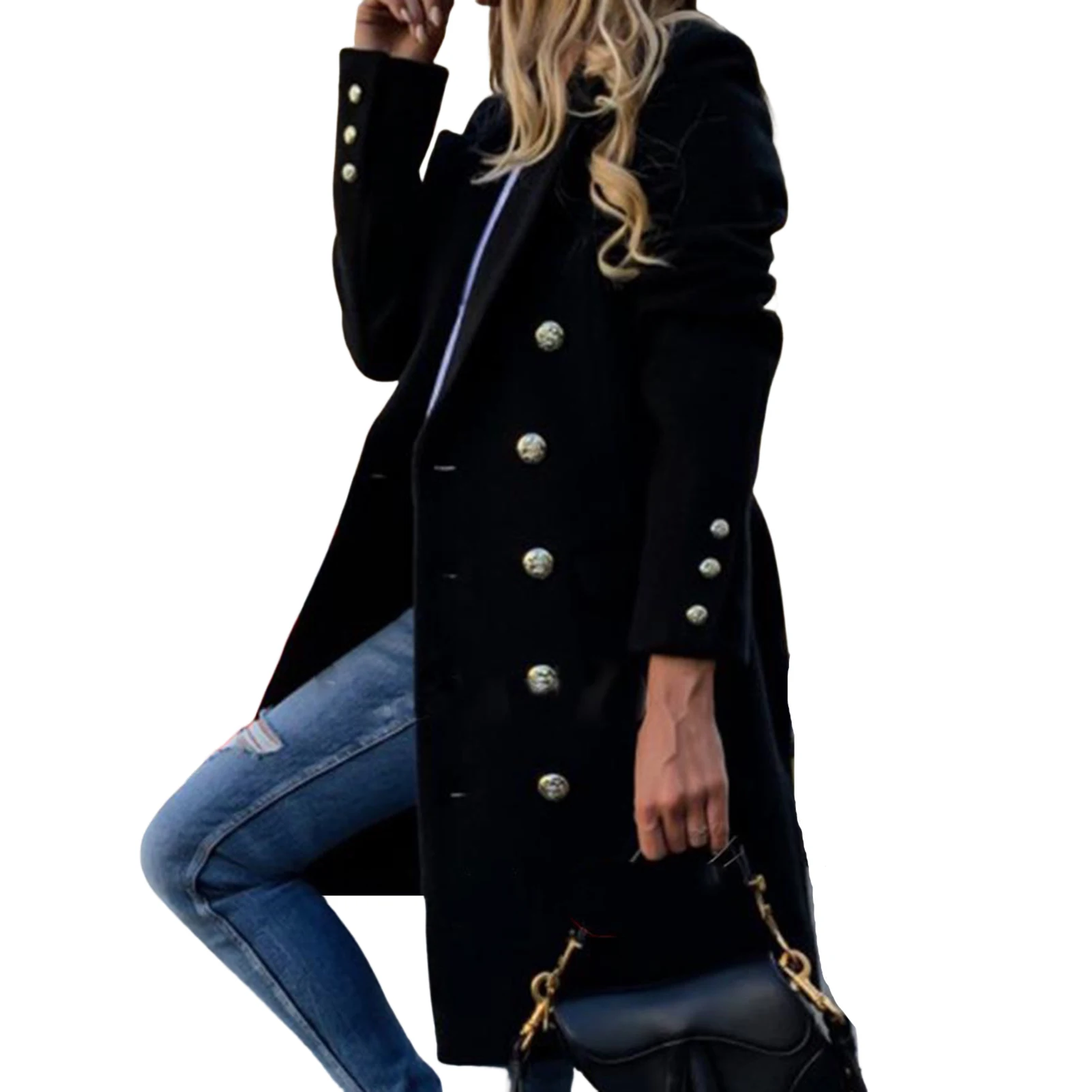

Женское базовое полупальто, элегантное двубортное удобное полупальто с лацканами для ночных прогулок