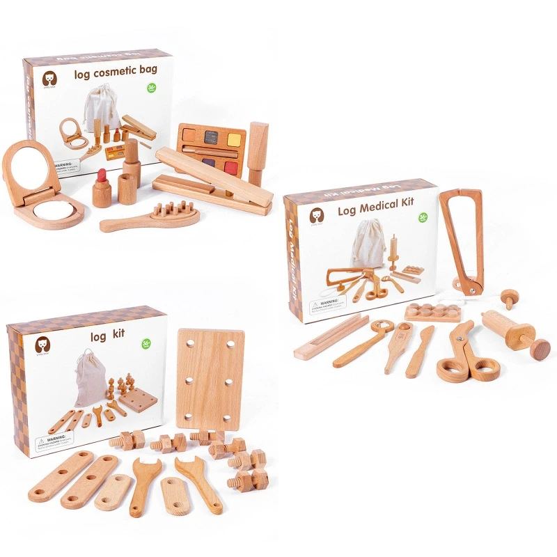 

Montessori Toy Children Toolbox/Cosmetic for Case/Nurse Role for PLAY Wooden Puzzle Sensory Enlightenment Toy Kids Fun Activity