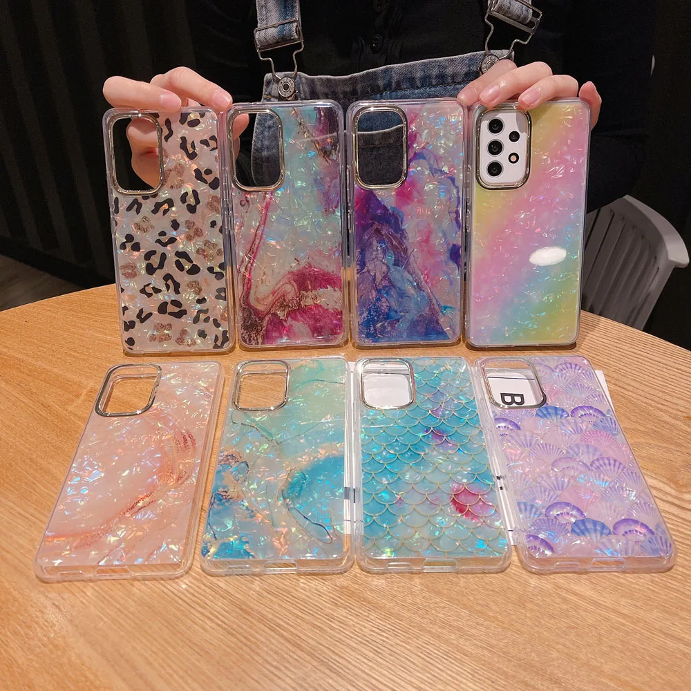 

Plating Dream Shell Marble Case For Samsung Galaxy S20 S21 S22 Plus Note 20 Ultra A13 A53 A73 A21S A52 A72 A51 A32 Soft IMD Bag