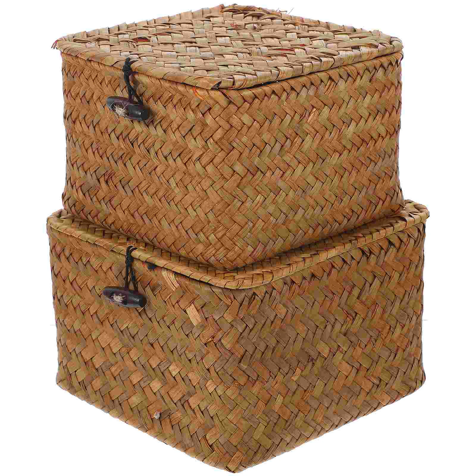 

2 Pcs Paper Towel Dispenser Desktop Storage Box Organizer Seaweed Square Basket