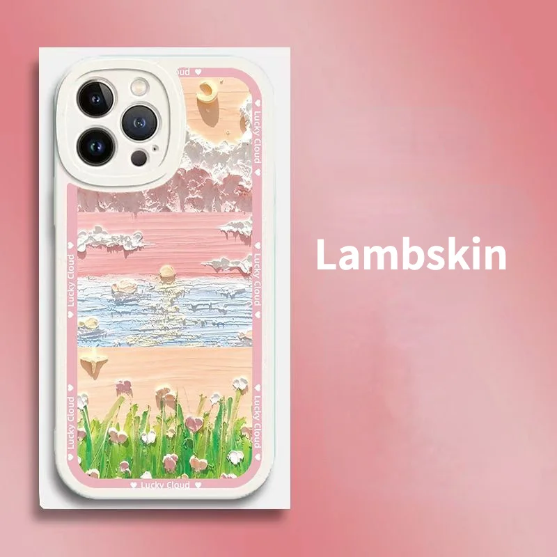 2023 Lambskin Anti- Fingerprint Cloud Pink For Iphone 14 Phone Case 13promax Plus Silicone 12Pro Sheepskin 11/Xs/XR/6/7/8P Set