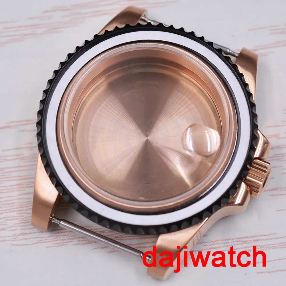 

40mm rose gold watch case sapphire glass black rotating bezel fits ETA 2824 2836 NH35 NH36 Miyota 8205 8215 DG2813 3804 movement