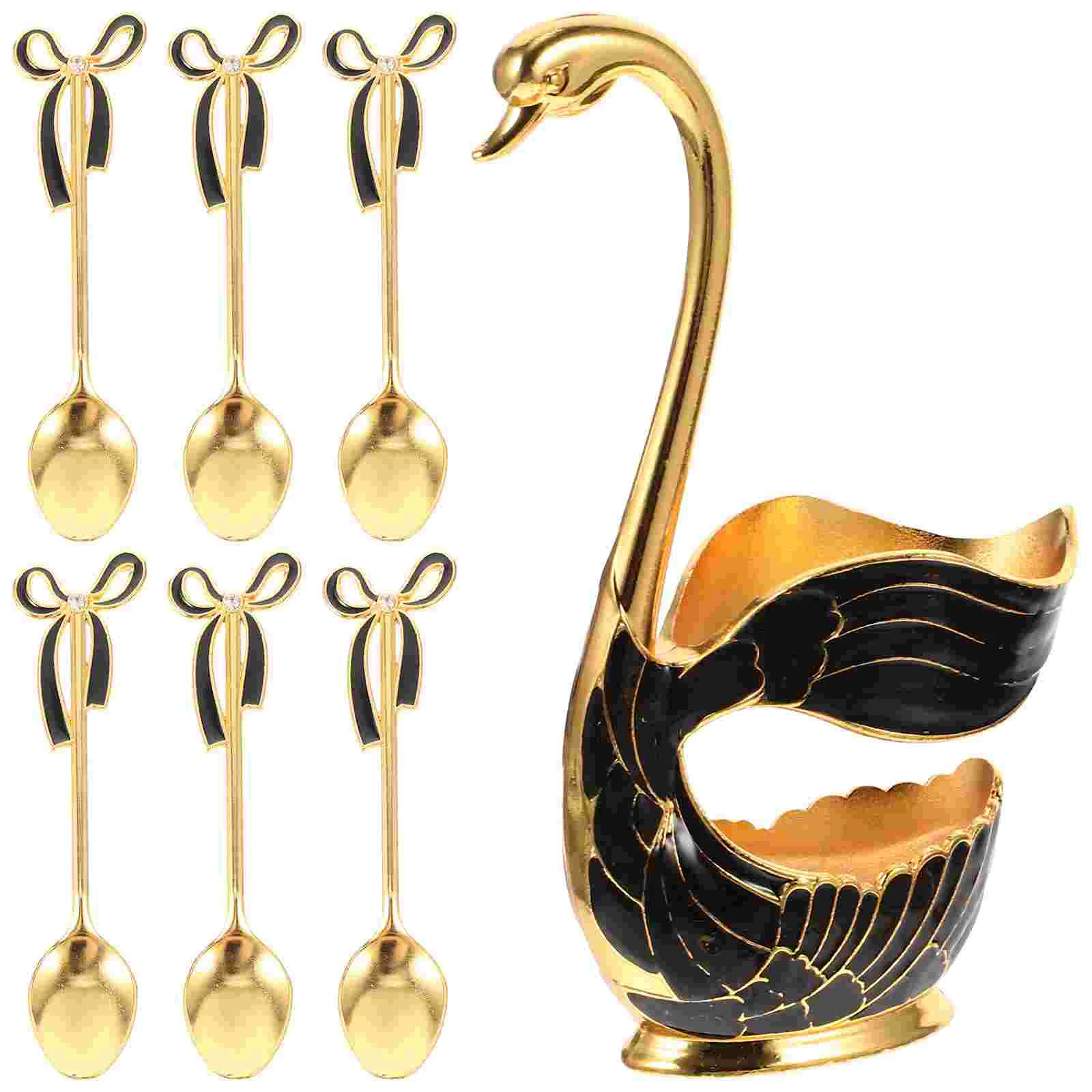 

Swan Dessert Spoon Base Stand Mini Scoop Coffee Holder Spoons Storage Eating Alloy Stirring