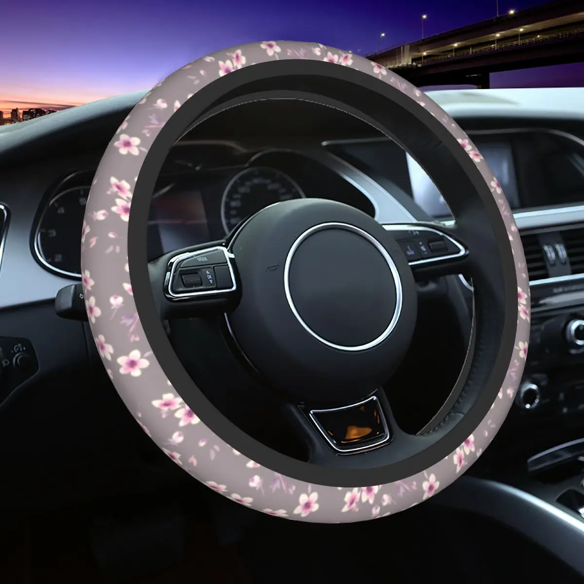 

37-38cm Cherry Blossoms Sakura Floral Auto Car Steering Wheel Cover Flowers Universal 15 inch Steering Wheel Protector for SUV