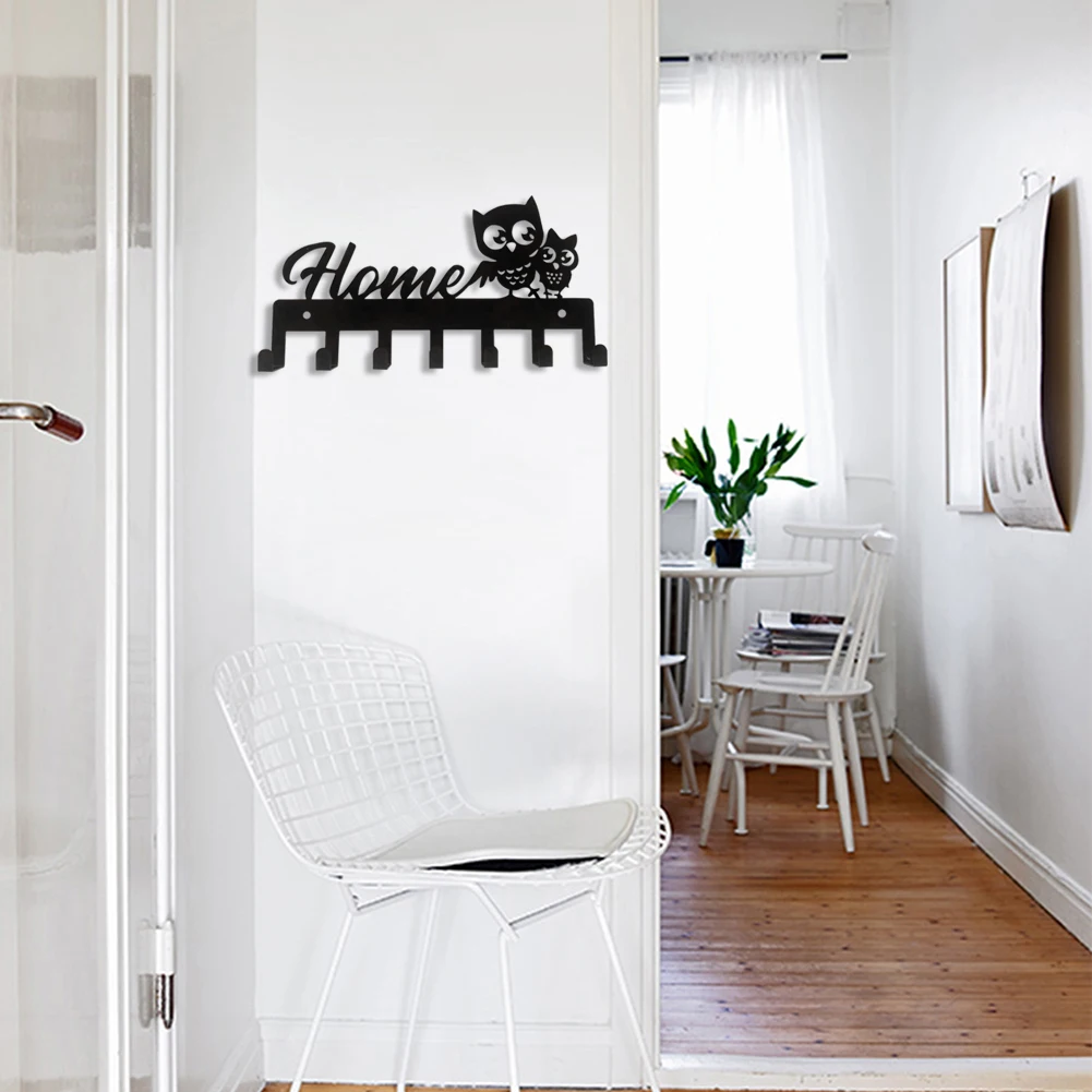 Винтажный настенный держатель для ключей в виде совы 7 железных крючков |