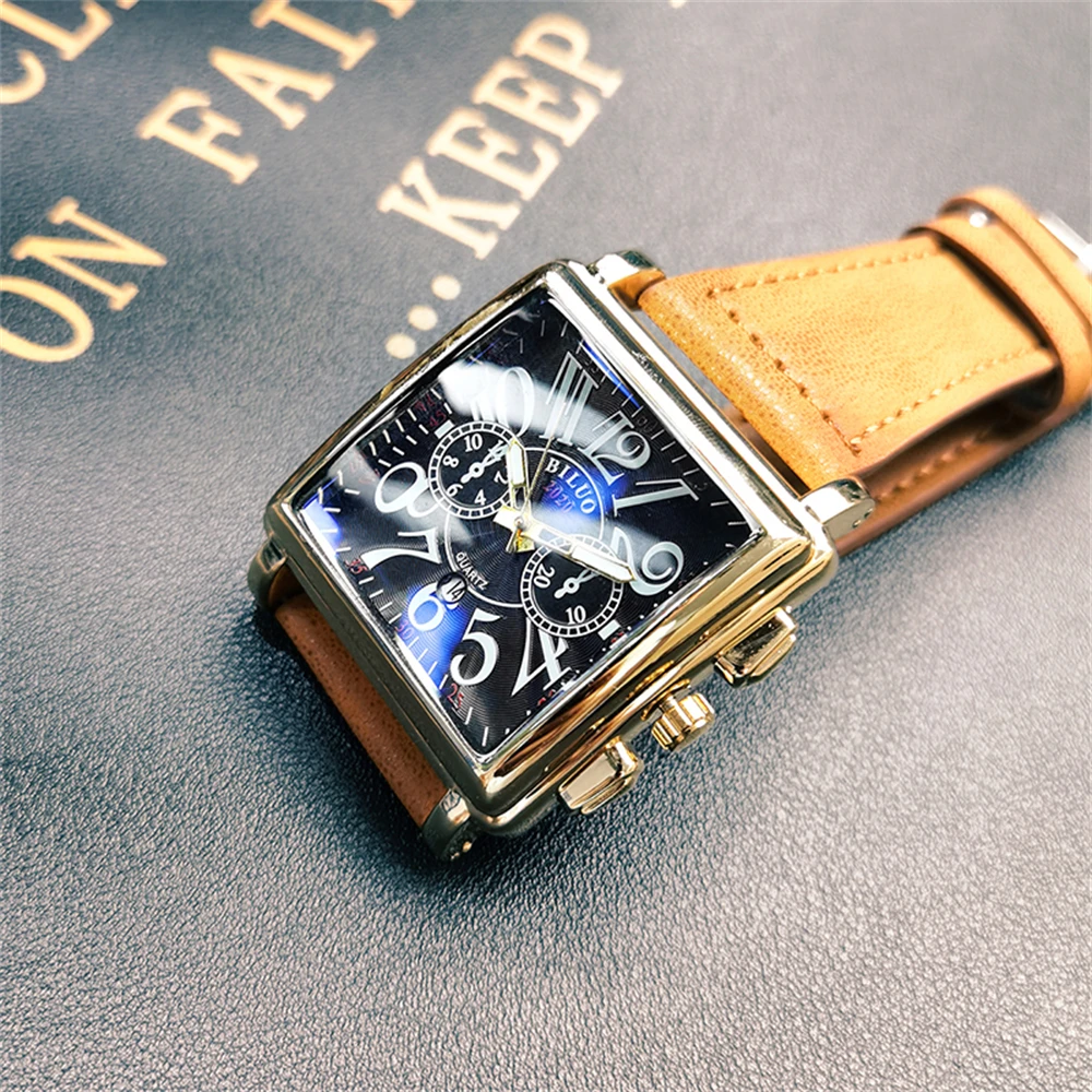 Часы наручные мужские кварцевые с квадратным большим циферблатом роскошные