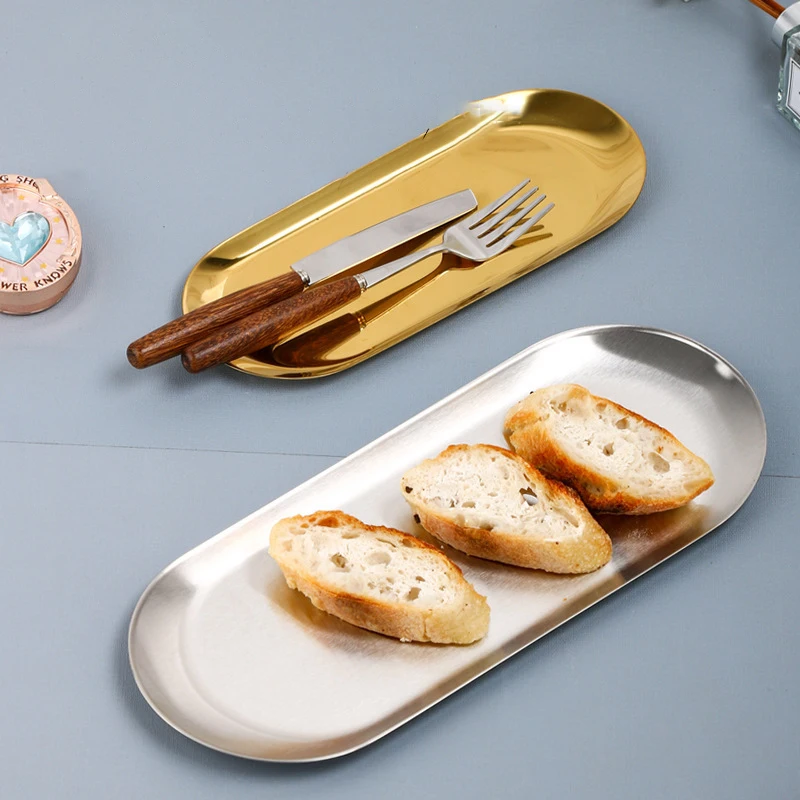 

Stainless Steel Elliptical Plate of Western Dessert Tray Jewelry Cosmetics Receive Plates Decorative Tray Kitchen Storage