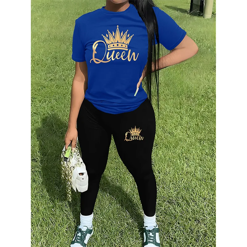 Женский повседневный комплект из 2 предметов футболка и штаны с принтом Новинка