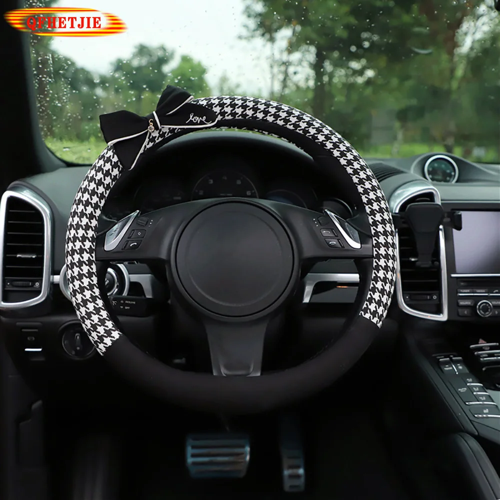

QFHETJIEE Checkered Car Steering Wheel Cover, Pure Cotton, Keep Warm In All Seasons Крышка рулевого колеса автомобиля