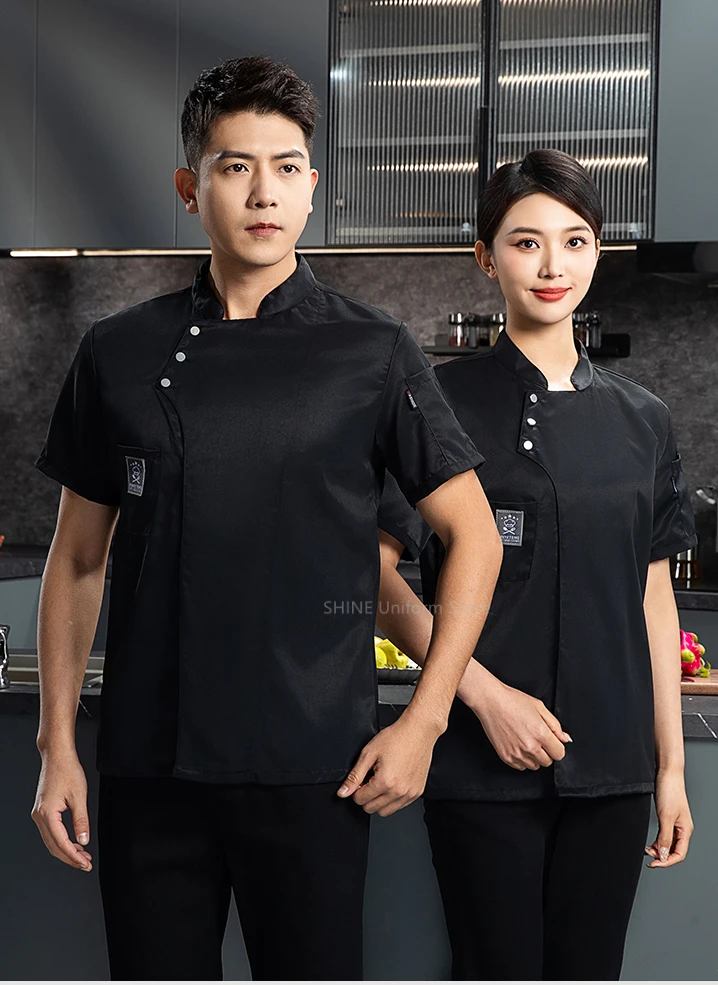 Мужская куртка шеф-повара Черная форма жакет с коротким рукавом фартук рабочая
