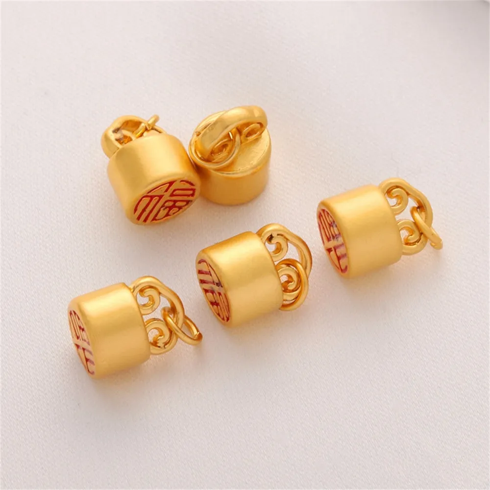 

Matte gold fortune cylindrical small seal pendant diy bracelet necklace pendant charm sand gold jewelry accessories