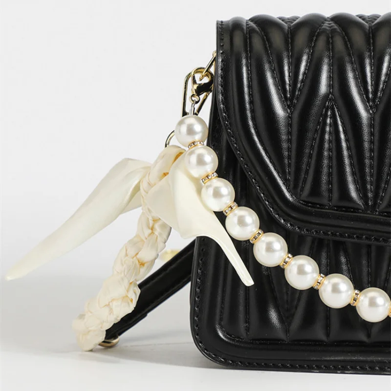 Women's Luxury Brand Design Pearl Chain Mini Shoulder Bag Fashion Leather Rhombus Pattern Crossbody Small tote Bags for Femele